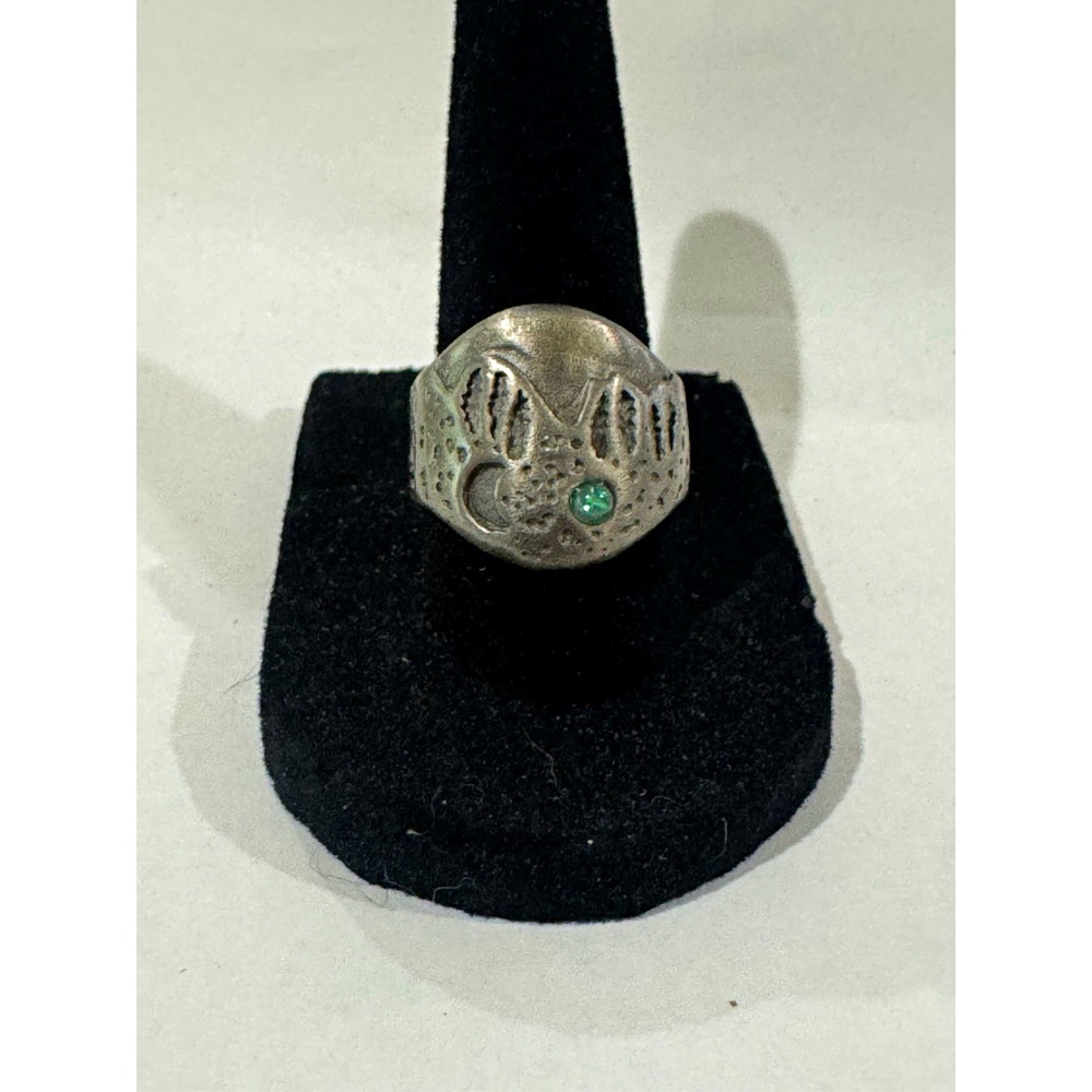 Silver Tone Mountain Moon Opal Ring Size 8 Handmade Style Celestial